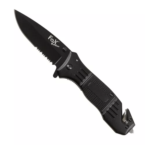 FOX Outdoor nůž zavírací s řezákem a rozbíječem skla ČERNÝ