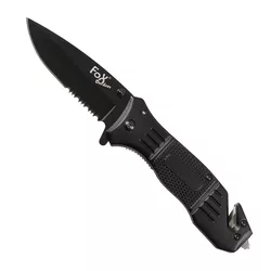 FOX Outdoor nůž zavírací s řezákem a rozbíječem skla ČERNÝ