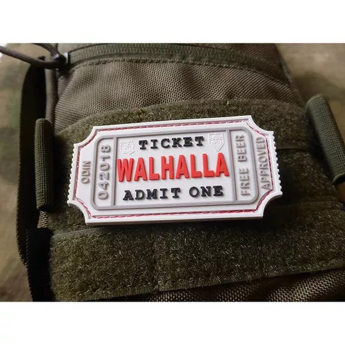 JACKETS TO GO nášivka WALHALLA TICKET BEER velcro plast BÍLÁ