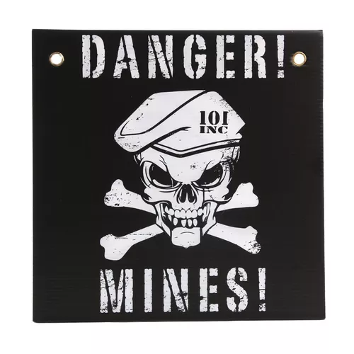 101INC cedule plastová DANGER! MINES! ČERNO/BÍLÁ