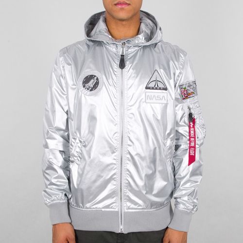 Alpha Industries Bunda  MA-1 LW Hooded NASA stříbrná S