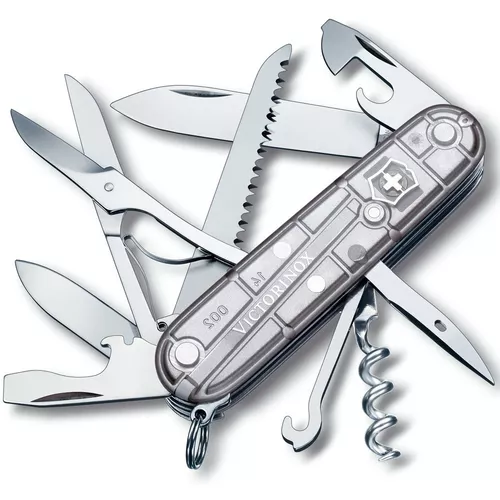 VICTORINOX nůž kapesní HUNTSMAN 91mm STŘÍBRNÝ transparentní
