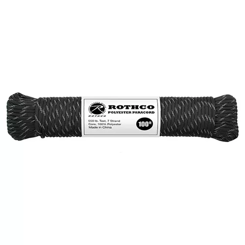 ROTHCO šňůra PARACORD polyester 550LB ø 4 mm / 30 m ČERNÁ/REFLEXNÍ nitky